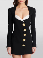 Pleated Gauze Trim Button Detail Mini Dress