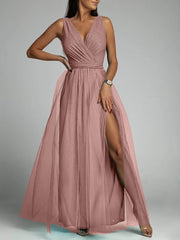 Sexy V-Neck High Slit A-Line Dress