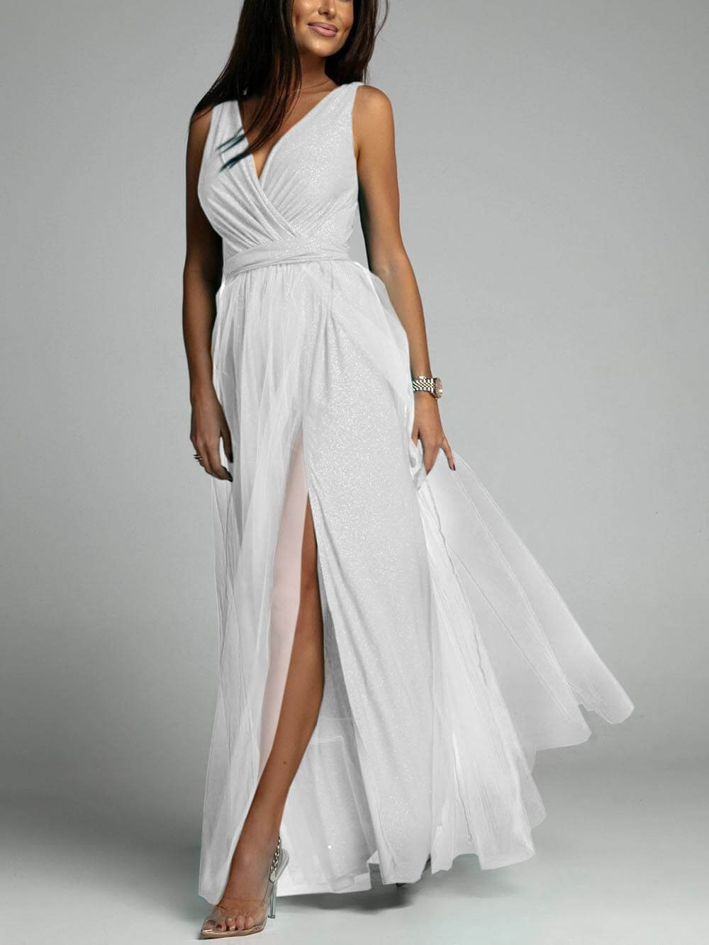 Sexy V-Neck High Slit A-Line Dress