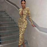 Zebra Print Yellow Pencil Dress