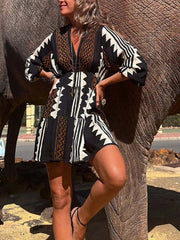 Vibrant Ethnic Print Elastic Babydoll Dress