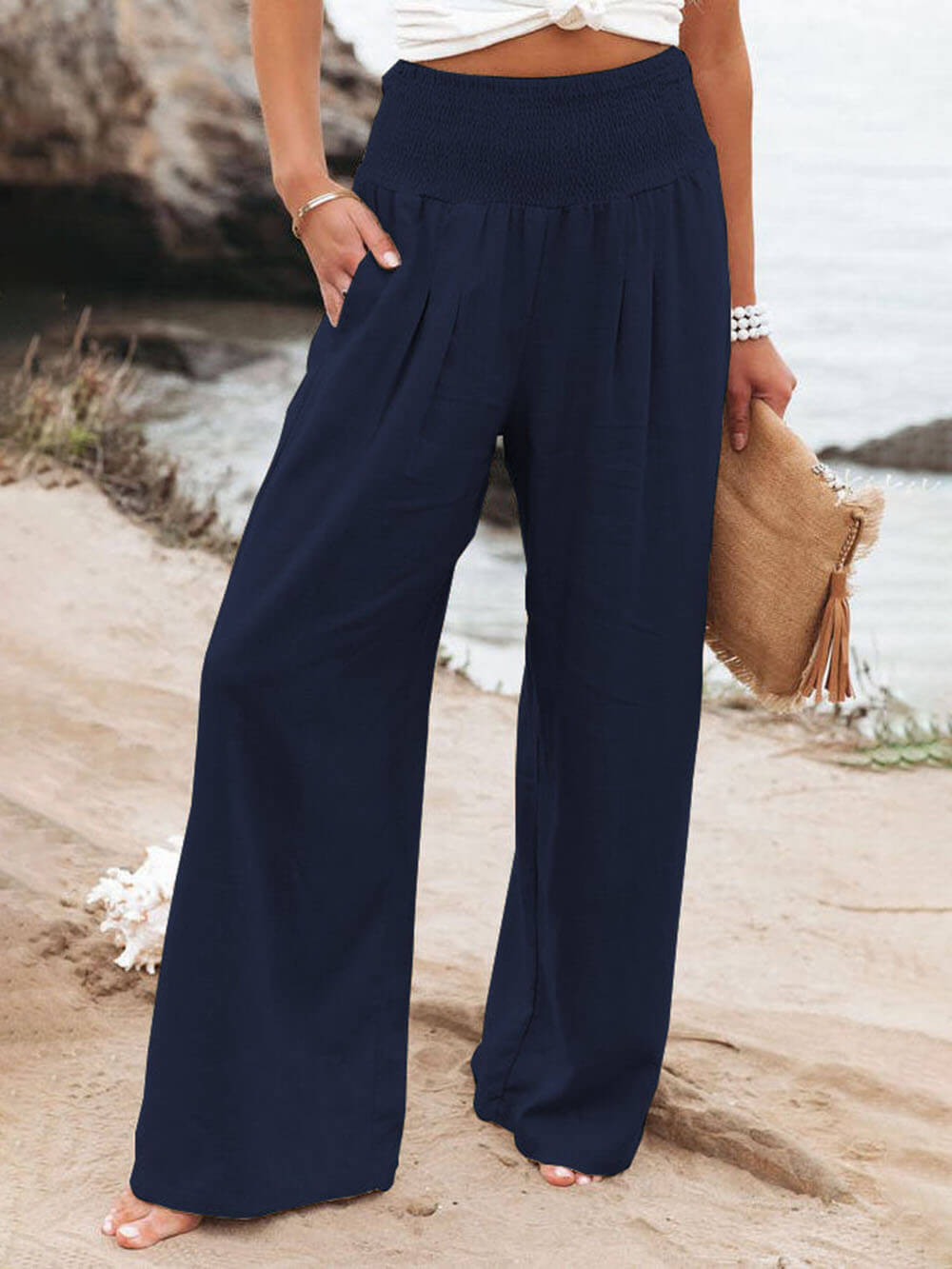 Smocked Pocketed Pants