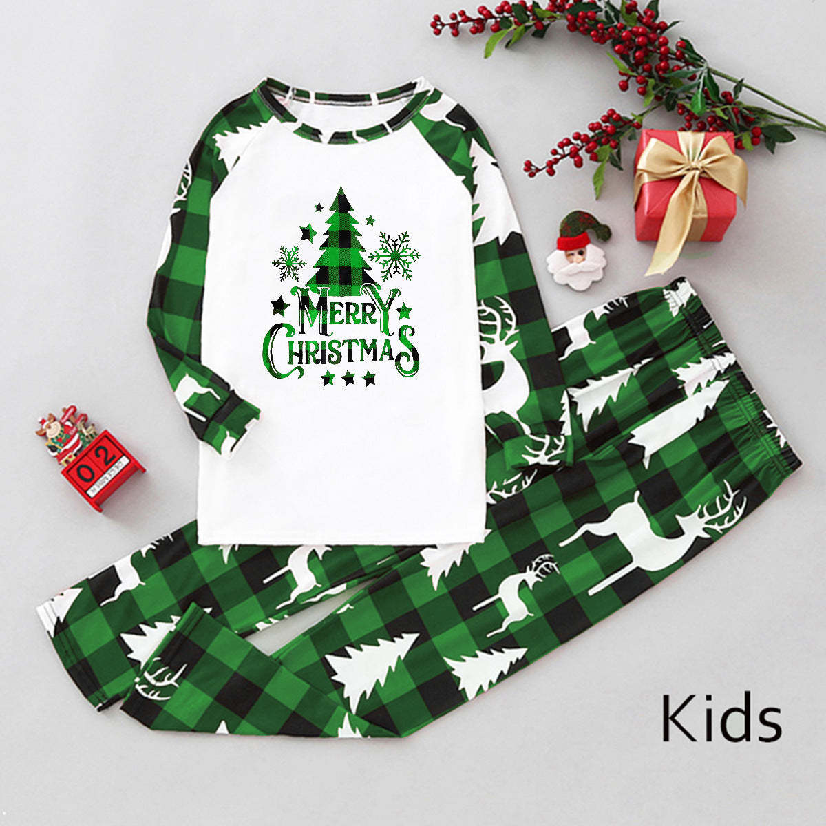 Green Plaid Christmas Family Pajamas (with Pet's dog clothes)