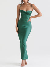 Sexy Satin Boned Ruched Cami Maxi Dress