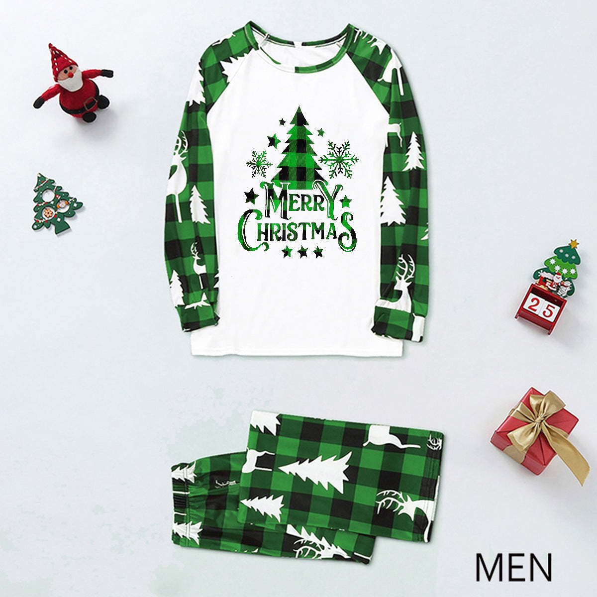 Green Plaid Christmas Family Pajamas (with Pet's dog clothes)