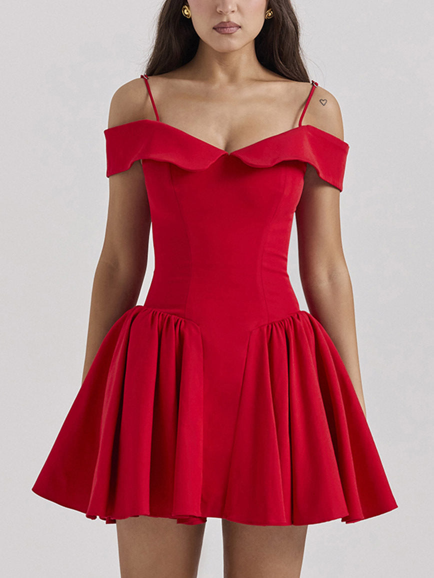 One Shoulder Ruched Puffy Sleeve Mini Dress