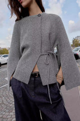 Lace-Up Knit Cardigan