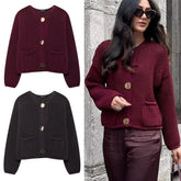 O-Neck Knit Cardigan with Pockets