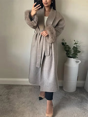 Furry Patchwork Woolen Overcoat