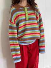 Polo Neck Striped Knit Sweater