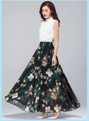 Chiffon Print A-Line Long Skirt