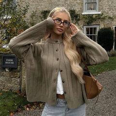 Stand Collar Solid Knit Cardigan