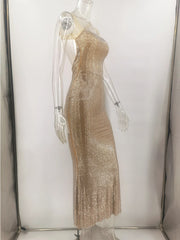 Rhinestone Backless Maxi Dress