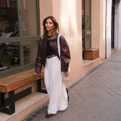 Vintage Leather Short Zip Jacket