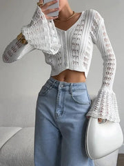 Hollow Knit V-Neck Crop Cardigan