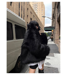 Oversized Black Faux Fur Coat