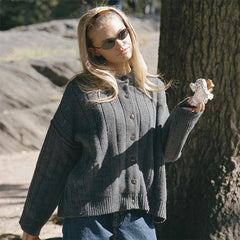 Stand Collar Solid Knit Cardigan