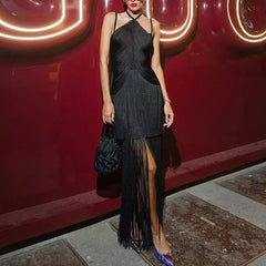 Hollow Halter Tassel Mini Dress