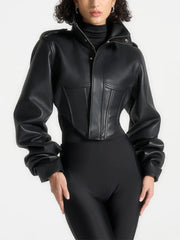 Cropped Faux Leather Jacket