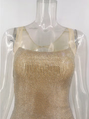 Rhinestone Backless Maxi Dress