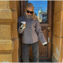 Solid Stand Collar Coat