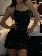 Black Rhinestone Mini Dress