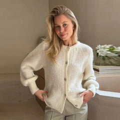 Stand Collar Solid Knit Cardigan