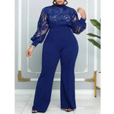 Lace Panel Long Sleeve Wide Leg Jumpsuit