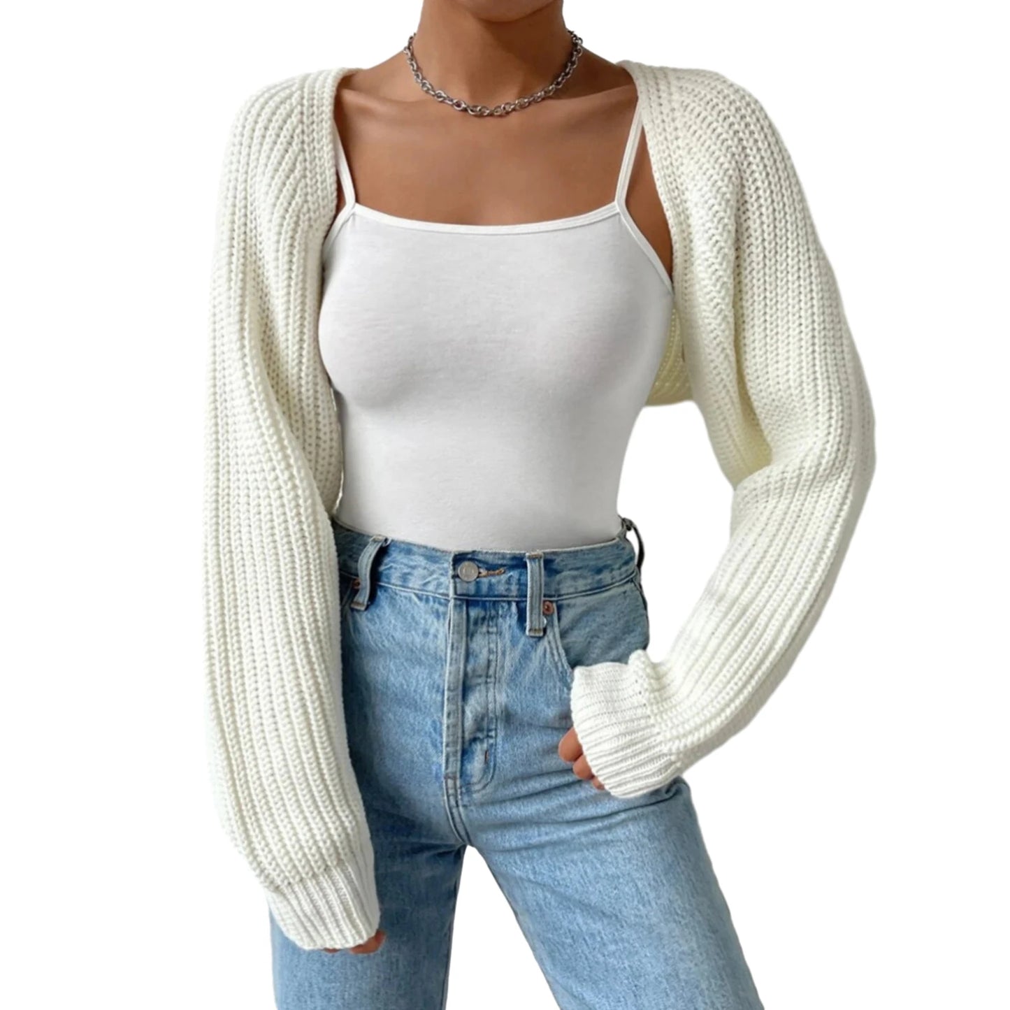 Open Front Cropped Knit Cardigan