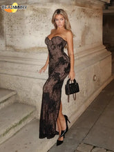 Lace Tulle Strapless Maxi Dress