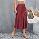 Satin High Waist A-Line Skirt
