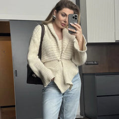 White Hollow Out Knit Cardigan