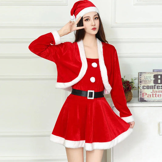 Warm Velvet Santa Dress with Jacket