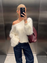 Off-Shoulder Solid Mohair Sweater