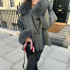 Fur-Spliced Woolen Coat