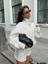 Polka Dot Turtleneck Zipper Coat