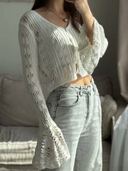 Hollow Knit V-Neck Crop Cardigan