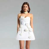 3D Flower A-Line Short White Prom Dress