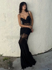 Lace See-Through Sling Maxi Dress
