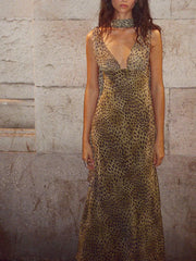 Animal Print Scarf Dress with Hanging Collar