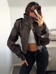 Cropped Faux Leather Jacket
