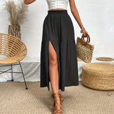 Boho High Waist Ruffle Midi Skirt