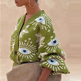 Geometric Print V-Neck Cardigan