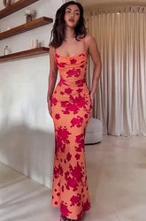 Backless Lace-up Printed Halter Dress for Women