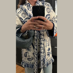 V-Neck Printed Knit Cardigan With Belt