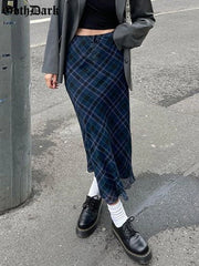 Argyle Plaid Midi Skirt with Tie-Up Detail