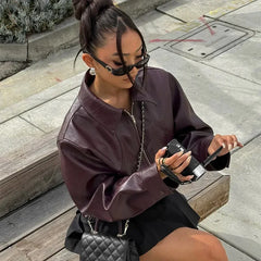 Vintage Leather Short Zip Jacket