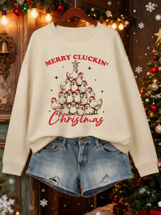 Merry Cluckin' Christmas Print Sweatshirt