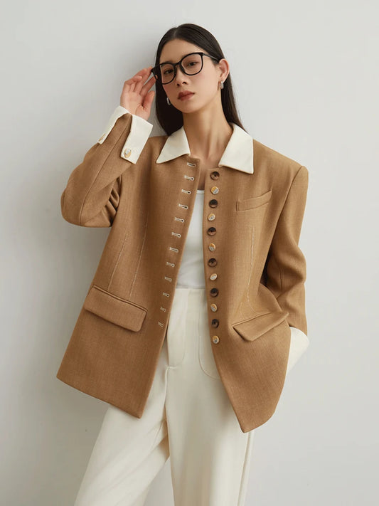 Button Down Suit Jacket with Contrast Lapel