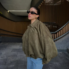 Green Suede Bomber Jacket